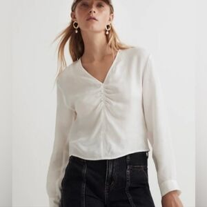 Madewell Cropped Brushed Ruched-Front Top White